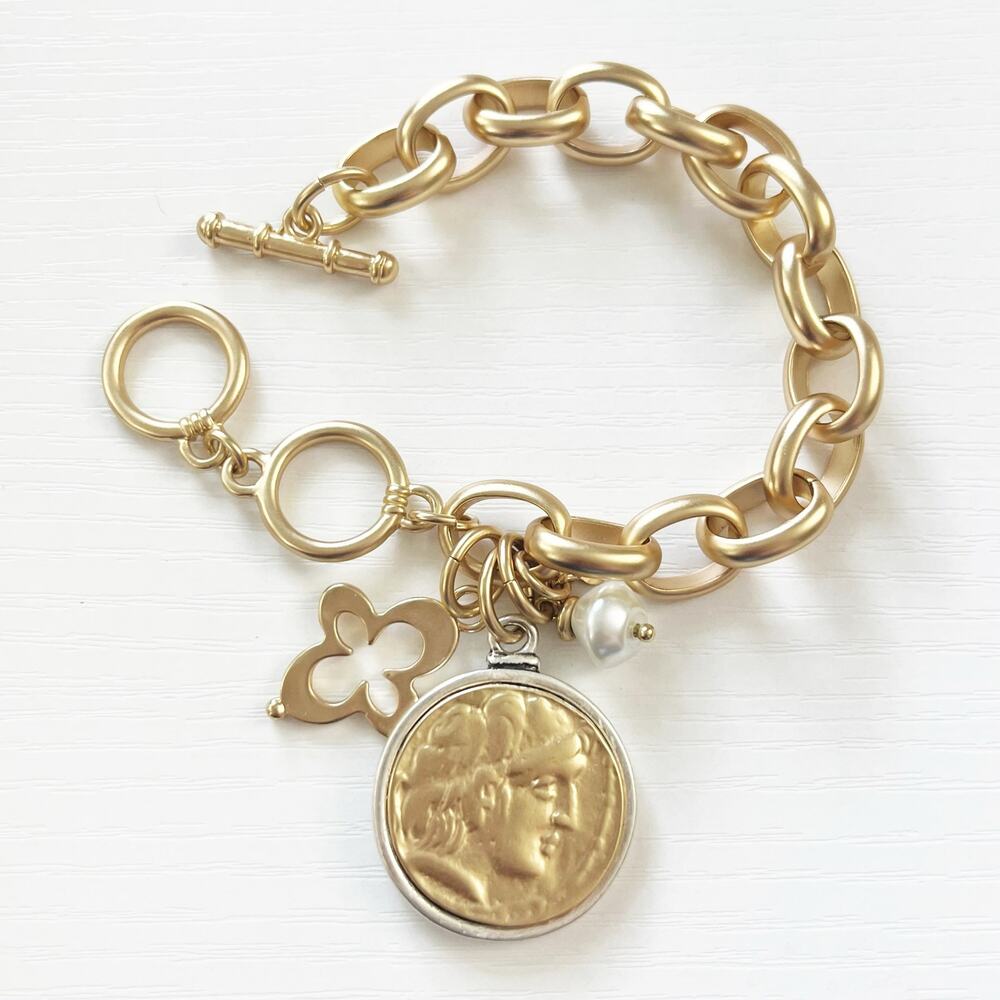 NEW Chico's Toggle Bar Coin Charm Bracelet